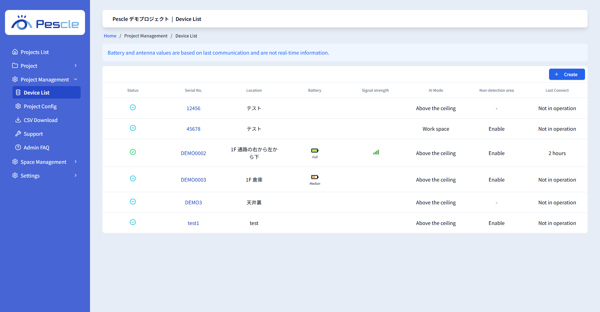 Device List screen