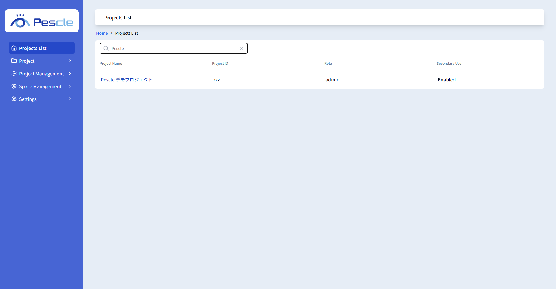 Projects List screen
