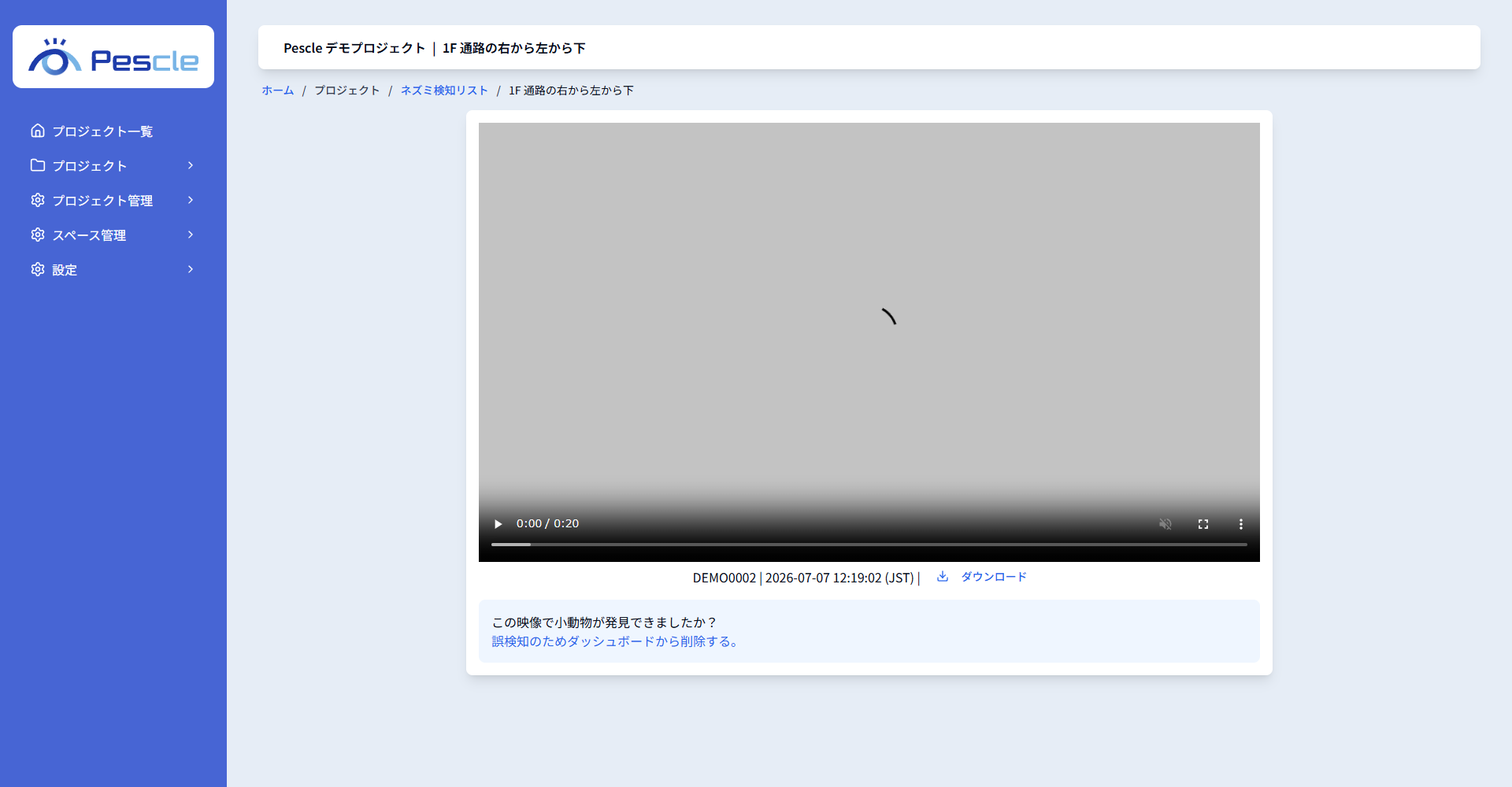 検知動画の再生画面